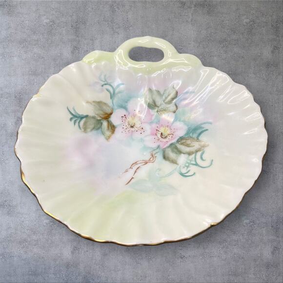 Vtg Hand Painted Porcelain Trinket Dish Pink Plum Blossoms Gold Rim M. Brown - Picture 5 of 9